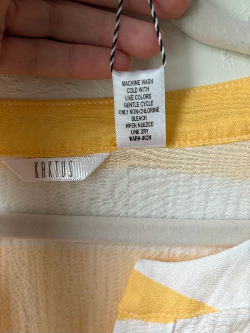 Kaktus Yellow White Stripe Cotton Gauze Henley Tunic Top NWT L - Picture 9 of 10